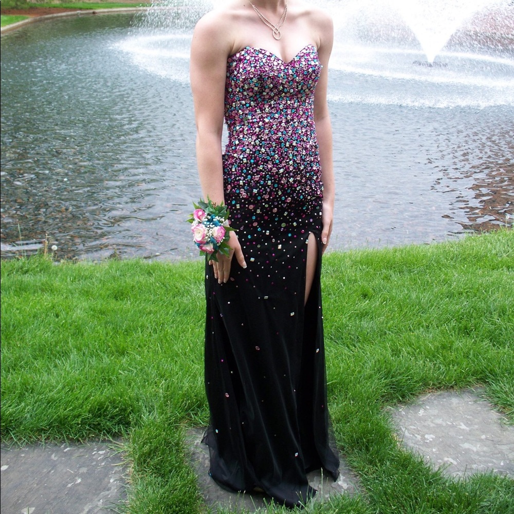 Black jeweled prom dress